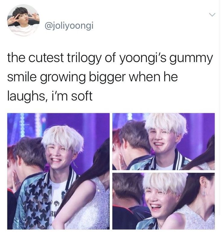 the cutest trio of young's gummy smile growing bigger when he laughs, i'm soft