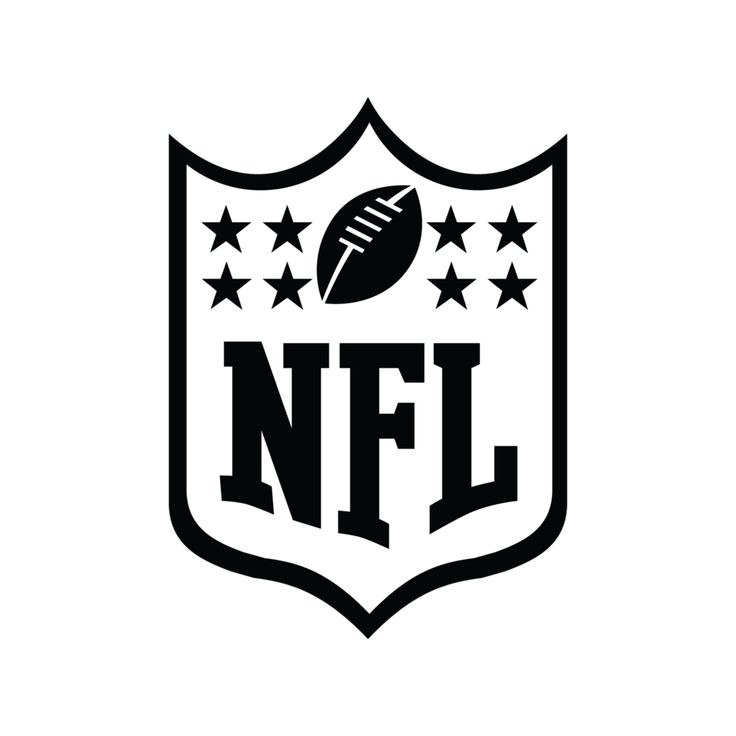 the nfl logo with stars and a football on it's side, in black and white