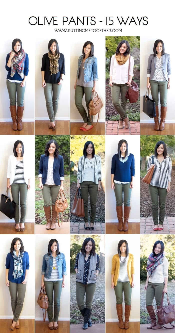 How to Wear Olive Skinny Jeans - 15 Ways Green Pants Outfit, Hiking Tattoo, Olive Pants, Look Jean, Mode Tips, Teaching Outfits, Olive Green Pants, Moda Jeans, Mode Casual