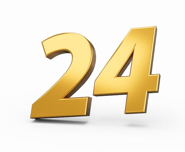 the number twenty four in gold on a white background with clipping path for text