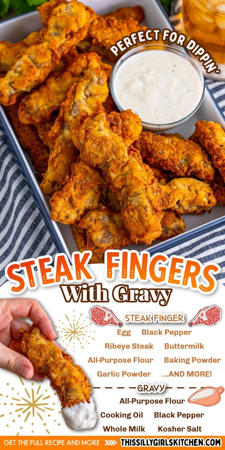 Chicken Fried Steak Fingers Chicken Fried Steaks, Chicken Fried Steak Recipe Easy, Chicken Fried Steak Fingers Recipe, Easy White Gravy, Steak Fingers Recipe, Deep Fried Steak, Chicken Fried Steak Fingers, Fried Steak Fingers, Steak Fries Recipe