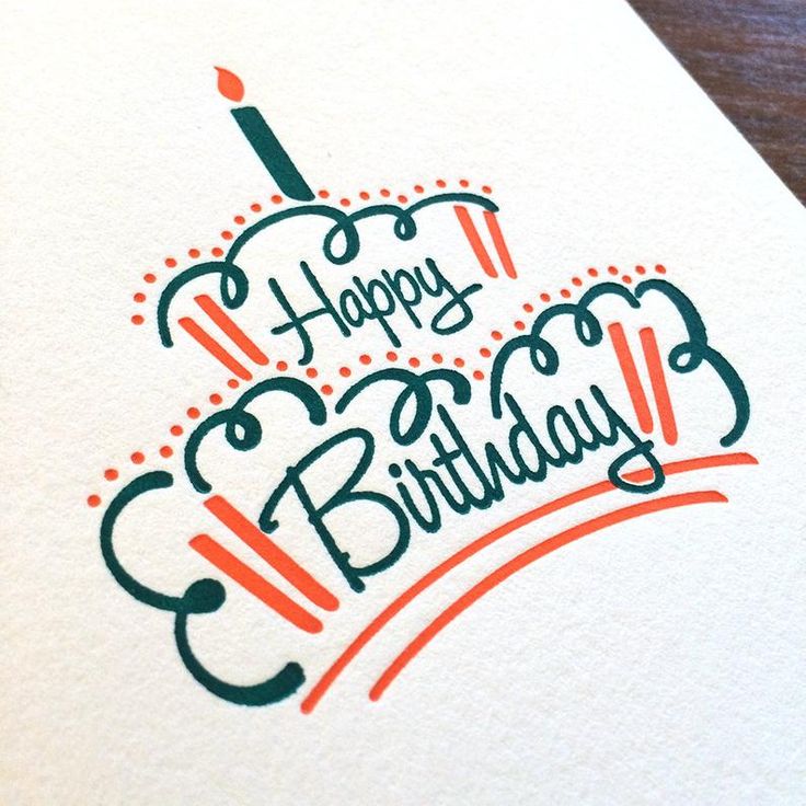 a birthday card with the words happy birthday written in black and orange on white paper