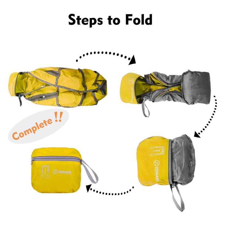 the instructions for how to fold an umbrella and other items in one place, including a bag