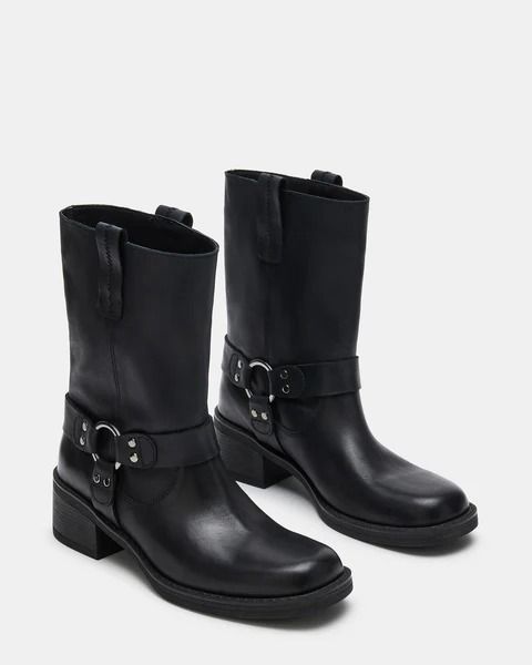 SPARROW Black Leather Moto Boot | Women's Booties ��– Steve Madden Fsu Gameday Outfit, Moto Boots Outfit, Black Moto Boots, Women's Booties, Engineer Boots, Steve Madden Store, Simple Shoes, Steve Madden Boots, Boots Fall