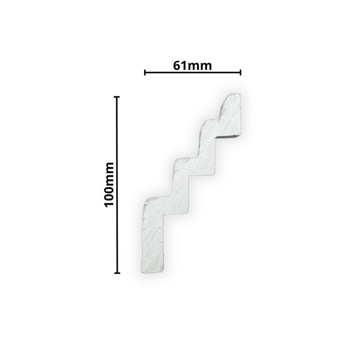 a white stair rail with measurements for the length and width in front of it on a white background