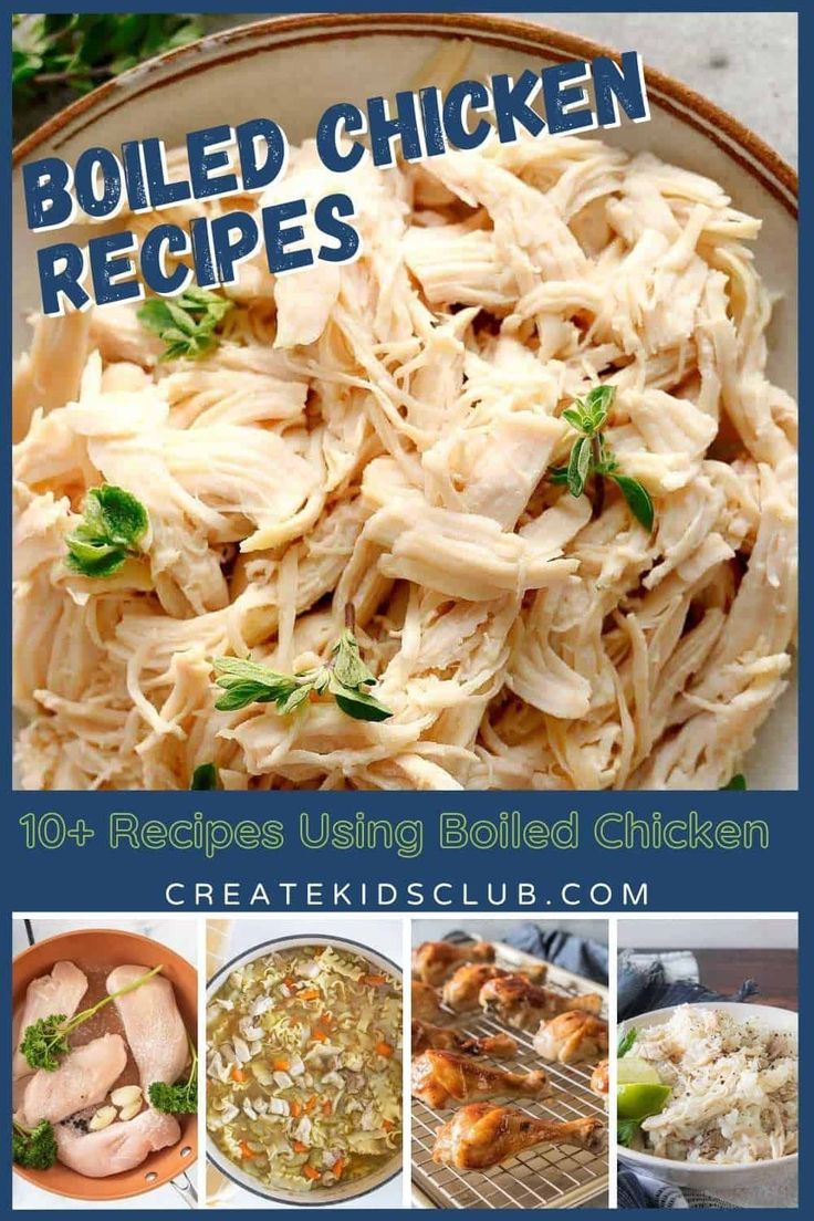 the cover of boiled chicken recipes is shown with pictures of different types of food in it