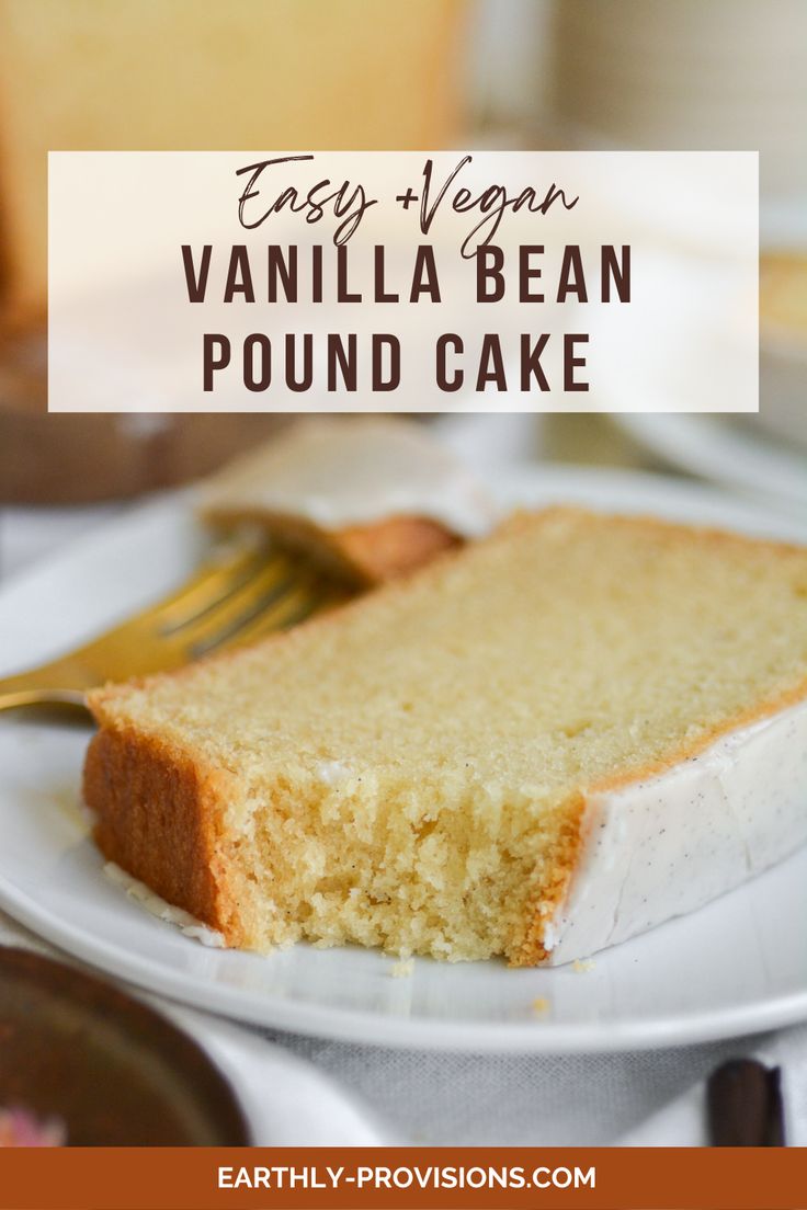 a slice of vanilla bean pound cake on a plate