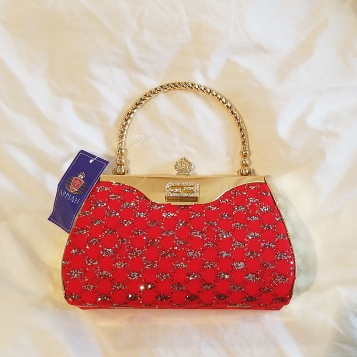 Red And Gold Appiah Evening Purse. Red Shoulder Bag For Festive Gift, Festive Red Shoulder Bag As Gift, Festive Red Shoulder Bag For Gifts, Red Embellished Rectangular Bag, Red Embellished Evening Bag, Festive Red Embroidered Bag, Red Embellished Bag For Formal Occasions, Red Embellished Clutch For Formal Occasions, Red Embroidered Shoulder Bag For Wedding