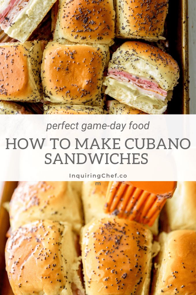 how to make cuban sandwiches in the oven with text overlay that reads perfect game - day food