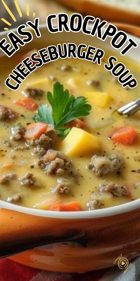 a bowl of easy crockpot cheeseburger soup