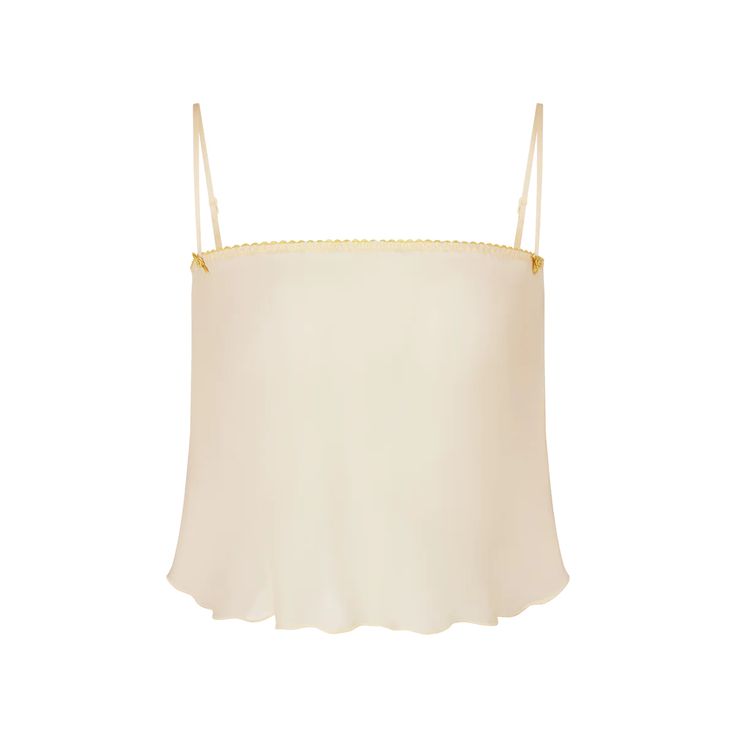 SKIMS ROMANCE SUPER CROPPED CAMI | BUTTER - SKIMS ROMANCE SUPER CROPPED CAMI | BUTTER Sleep Tank Top, Mid Thigh Shorts, Princess And The Pea, Cozy Lounge, Bandeau Bra, Triangle Bralette, Crystal Chain, Cropped Cami, Plunge Bra