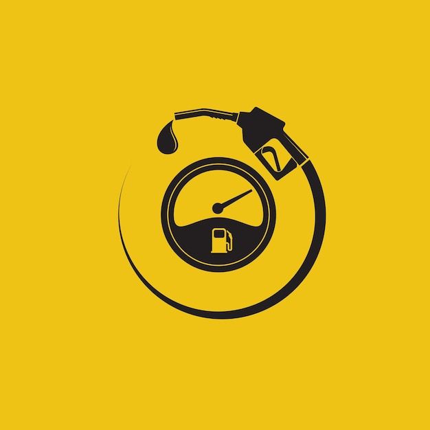 a gas pump is shown in this black and yellow illustration, with the fuel being poured into it