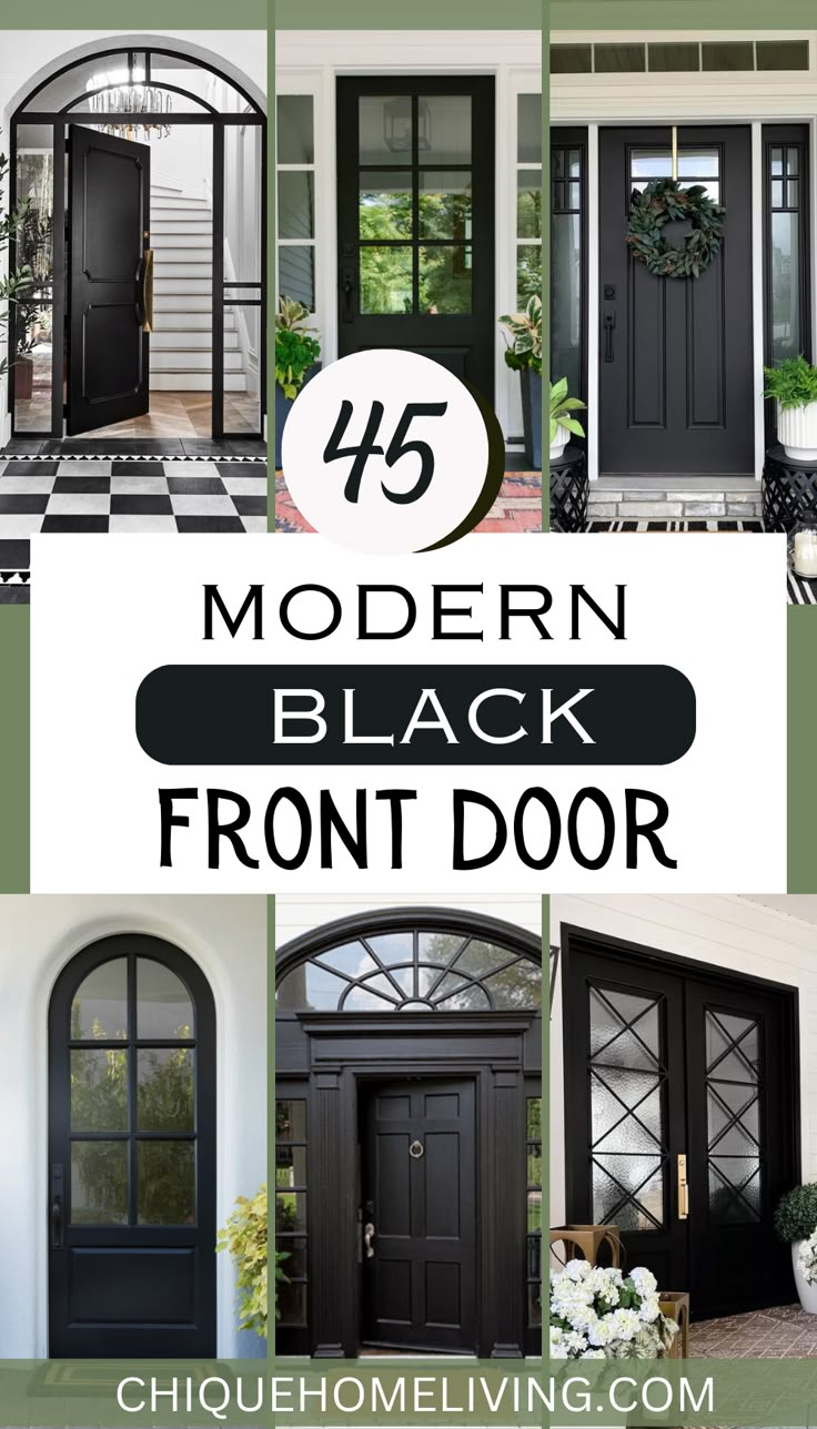 modern black front door with text overlay that says modern black front door