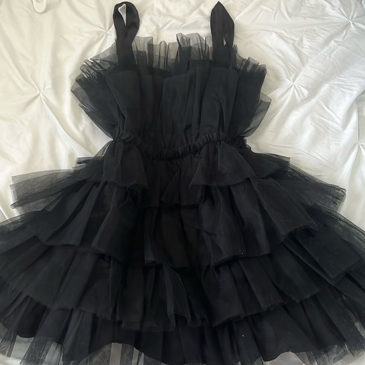 - Never Worn - Super Cute Chic Ruffled Mini Dress For Costume Party, Black Spring Costume Party Dress, Black Dress For Spring Costume Party, Black Dresses For Spring Costume Party, Black Dress For Costume Party In Spring, Chic Black Mini Dress For Costume Party, Black Spring Dress-up Dresses, Chic Black Dress For Dress-up, Black Dress For Spring Dress-up