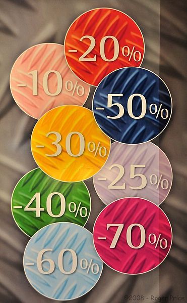 colorful stickers with numbers and percentages on them