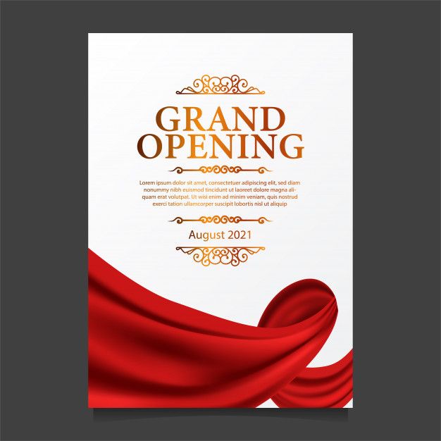 an elegant grand opening poster with red satin