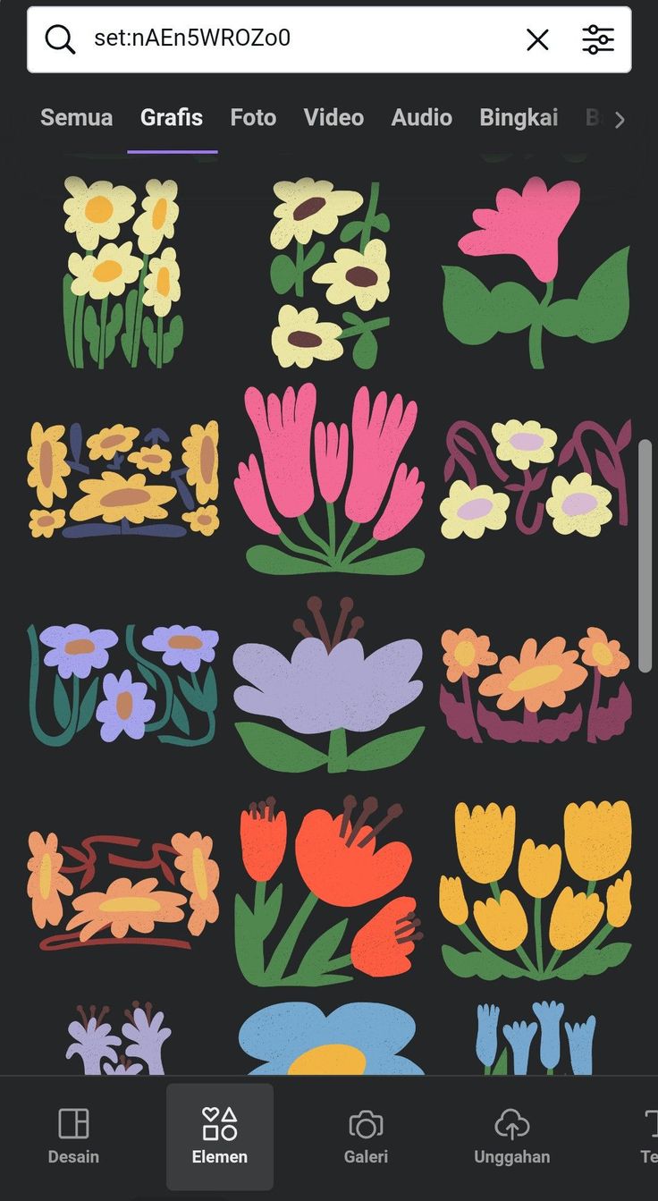 an iphone screen with flowers on it and the text, sema grafs foto video audio binkel