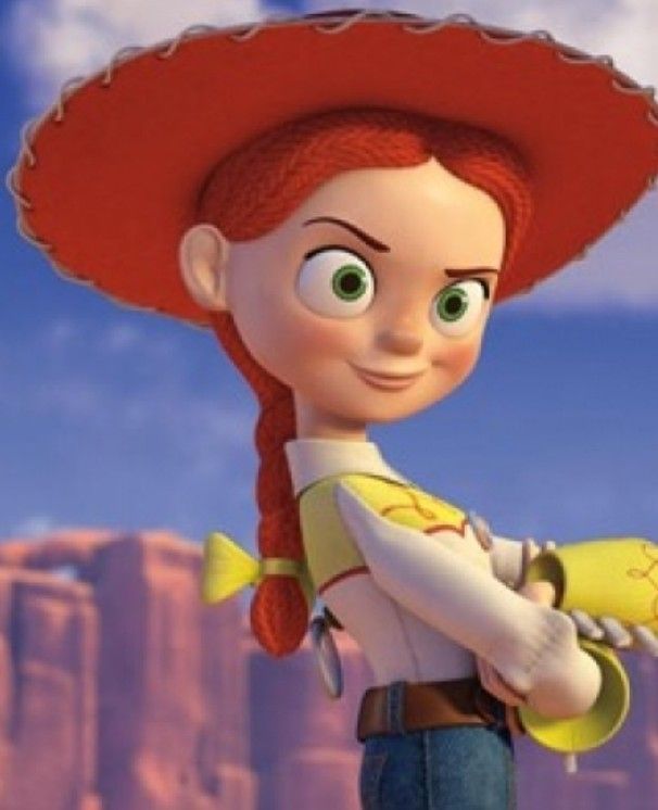 a cartoon character with red hair wearing a cowboy hat and holding a banana in her hand