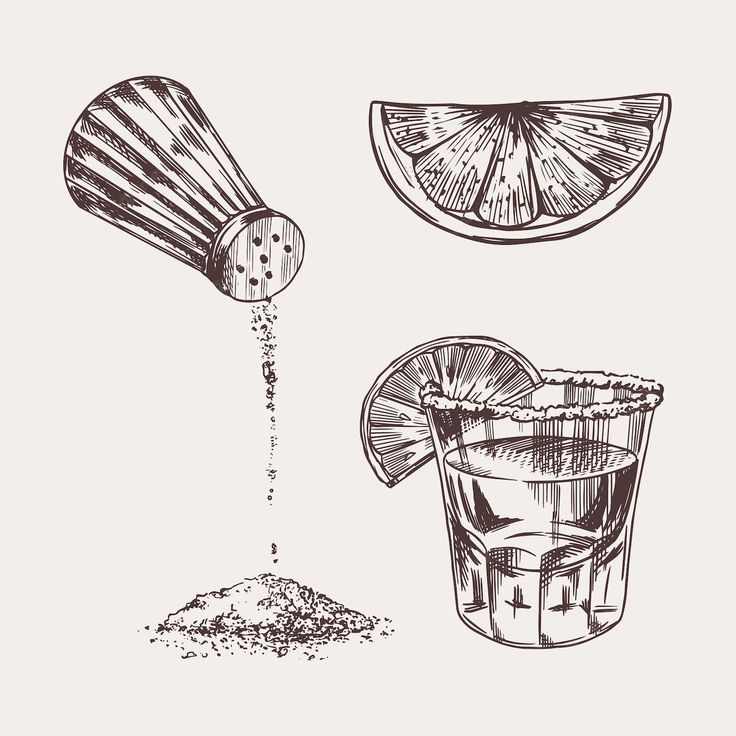 the ingredients for an alcoholic drink are shown in this hand - drawn illustration, including orange slices