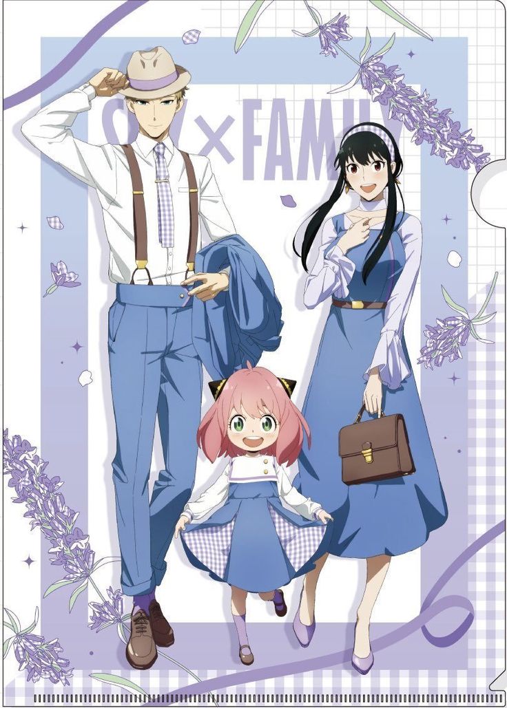 an anime family is posing for the camera