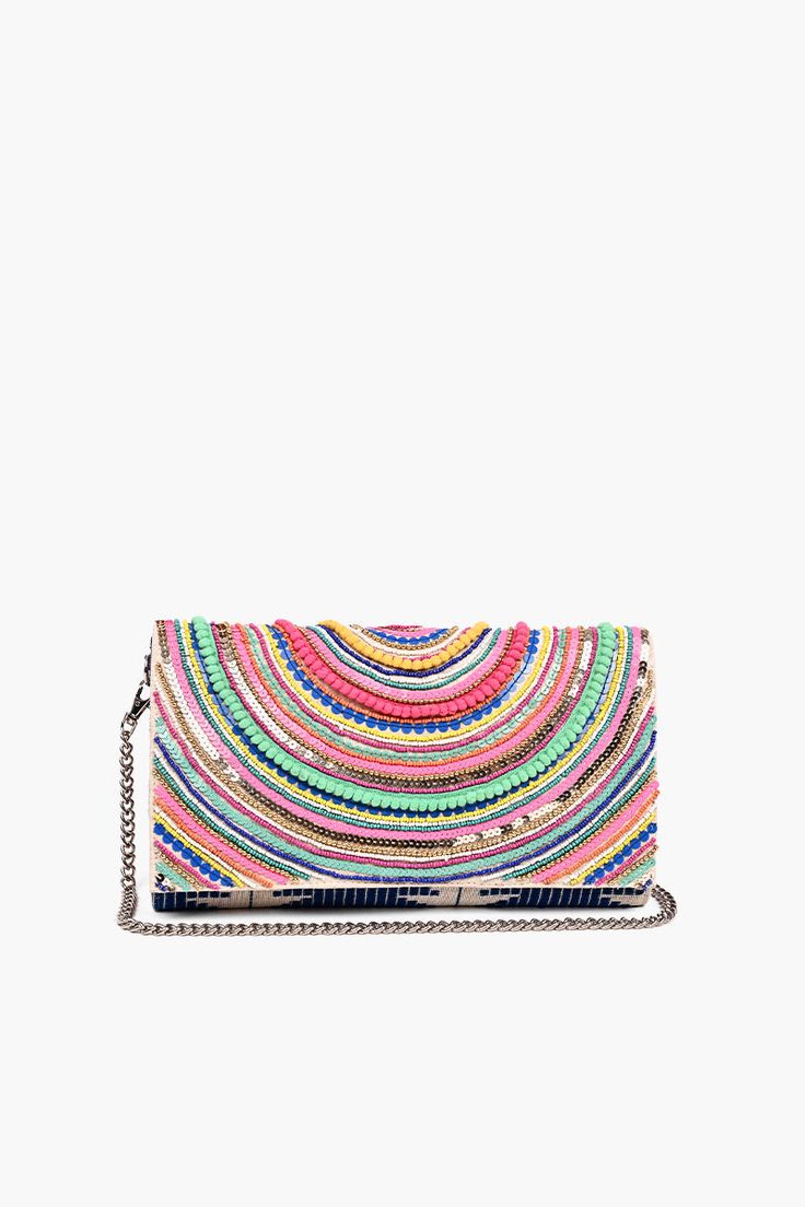 Embellished Flap Clutch Made In Handwoven Jacquard Fabric Long Detachable Chain Strap Magnetic Button Closure Lined Interiors with Zip Pocket Size: 12" x 6.5" X 2"   Hot summer nights get irresistibly hotter when you have an arm candy by your side (IYKYK). This handwoven jacquard beauty is sprinkled with colorful embellishments, making it the ultimate accessory for any celebration. Whether you're heading to a rooftop soirée or a casual get-together, this clutch promises to be the life of the pa Egyptian Inspired, Free Spirited Woman, Sequin Clutch, Hot Summer Nights, Embellished Clutch, Trendy Shoulder Bag, Personalized Letters, Zipped Bag, Clothing Labels