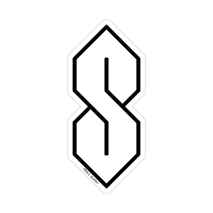 a black and white sticker with the letter s in it's center on a white background