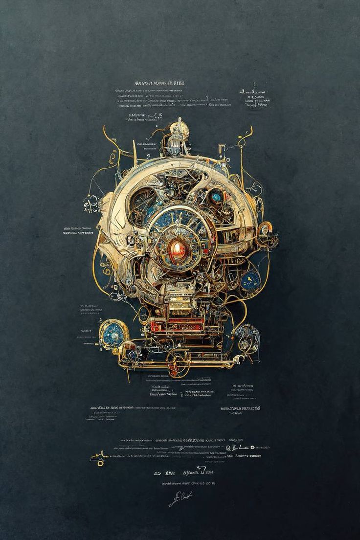 a drawing of a mechanical device on a black background