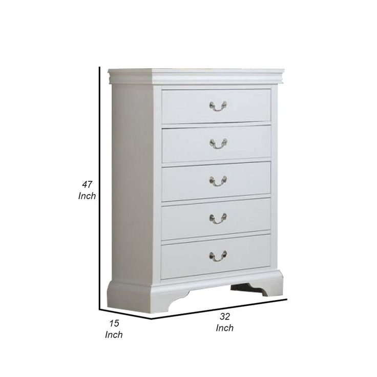 a white dresser with four drawers and measurements