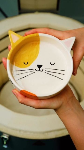 a person holding a paper plate with a cat design on it's face and eyes