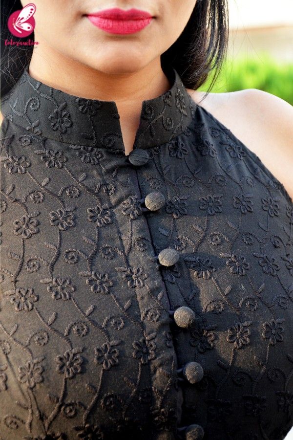 Buy Black Cotton Chikankari Sleeveless Dress Online in India | Colorauction Suit Neck Design, Collar Kurti Design, Punjabi Suit Neck Designs, Chudi Neck Designs, Suit Neck Designs, Suit Neck, Salwar Neck Designs, Simple Kurti, Churidar Neck Designs