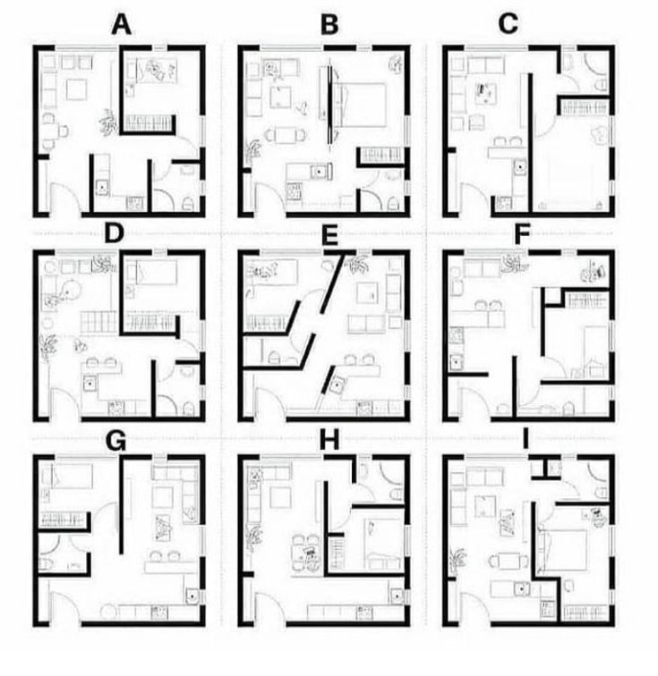 the floor plan for an apartment with four separate rooms and one living room in each