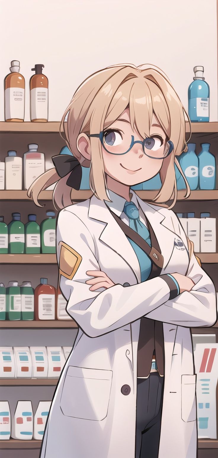 Violet evergarden, Ali AJ Art, AI generated, pharmacy, pharmacist, lab coat, glasses, mobile wallpaper Science Aesthetic Outfit, Pharmacist Aesthetic Wallpaper, Pharmacy Art Wallpaper, Pharmacy Outfit, Pharmacy Technician Aesthetic, Aesthetic Pharmacist, Research Lab Aesthetic, Pharmacy Aesthetic Wallpaper, Pharmacist Wallpaper