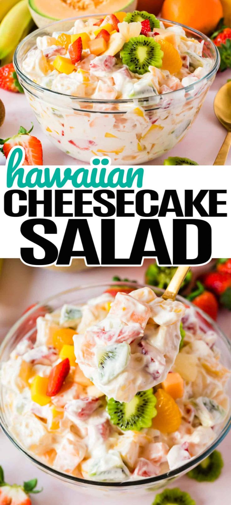 this hawaiian cheesecake salad is loaded with fresh fruit