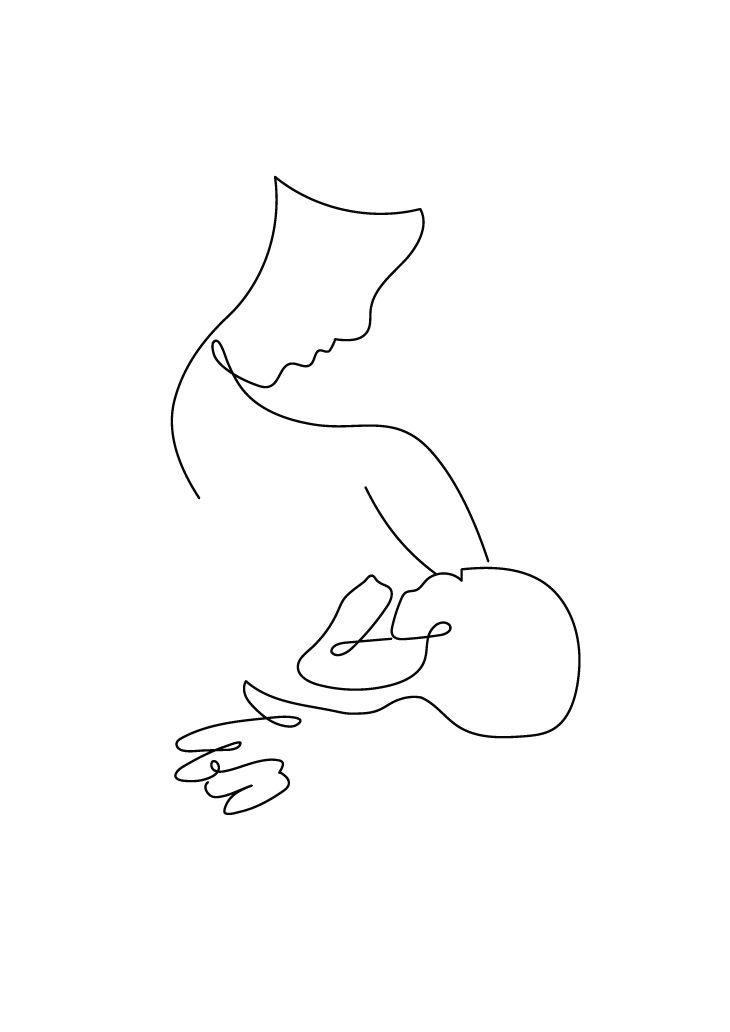 a line drawing of a person sitting on the ground with their feet crossed and one hand extended