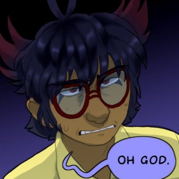 an animated image of a man with glasses and a speech bubble that says oh god