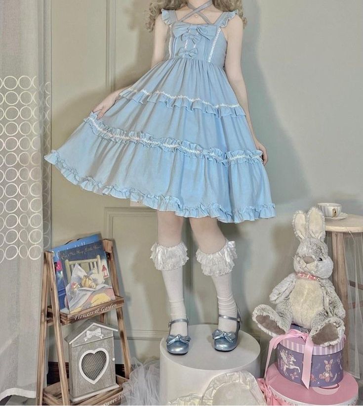 Classic Vintage-style Kawaii Princess JSK Lolita Dress with Bows and ruffles. Stretchy back with shirring. ONE SIZE Length 92cm Bust 74-98cm Fairycore Dresses, Cottagecore Dresses, Deer Doll, Fairy Dresses, Japanese Dress, Cottagecore Fashion, Kawaii Dress, Goth Dress, Fairy Dress