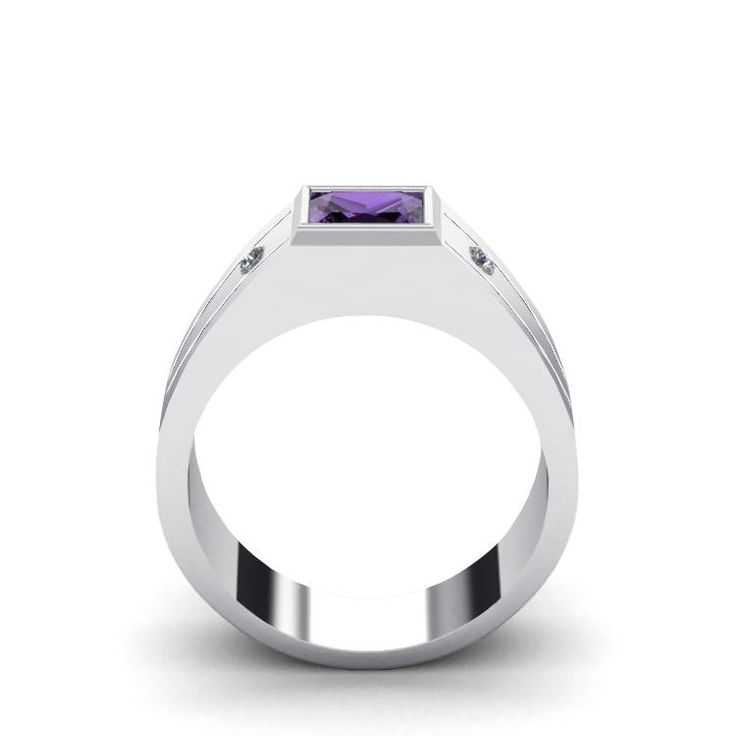 Metal: White Gold Purity:14kGemstone:AmethystCarat Total Weight:1.80Cut:Square FacetedDimensions:0.6 x 0.6 cmSetting Type: BezelAccent Stones:DiamondsCarat Total Weight:0.04Setting Type: Pave Cut:GoodColor: HClarity: VS1Ring width: 6.00 mm wide across the undersideProduct weight: 10.7 gr (0.37 oz) Modern Diamond Ring With Birthstone For Formal Occasions, Modern White Gold Birthstone Ring With Accent Stones, White Gold Amethyst Diamond Ring With Round Cut, Purple Gemstone Ring In 14k White Gold, Classic White Gold Amethyst Diamond Ring, Classic White Gold Diamond Ring With Amethyst, Formal Amethyst Ring With 14k White Gold Center Stone, Purple 14k White Gold Fine Jewelry Rings, Purple 14k White Gold Fine Rings