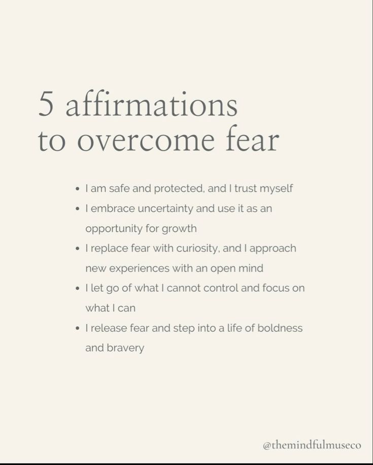 a white poster with the words 5 affirmmations to overcome fear on it