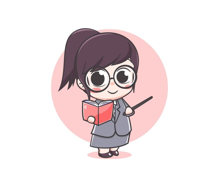 a cartoon character holding a book and pointing to the side with her finger on it