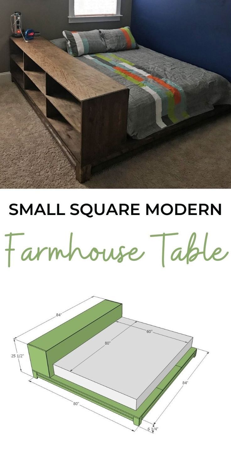 the plans for a small square modern farmhouse table are shown in two different sizes and colors