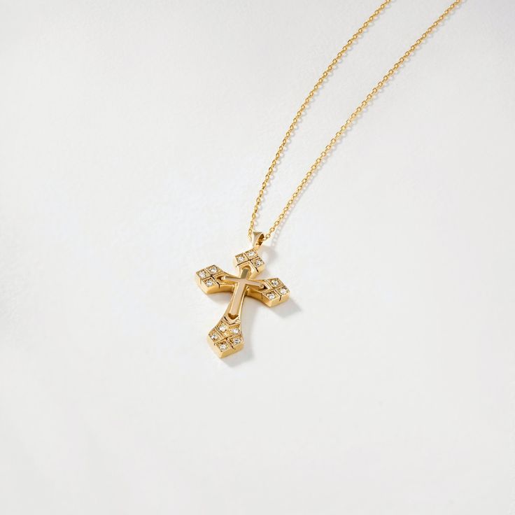 "1- P R O D U C T ∙  D E S C R I P T I O N This 14k gold cross necklace is a beautiful and timeless piece of jewelry, perfect for everyday wear or special occasions. The 14k gold material offers a stunning shine and durability, ensuring that this necklace will last for years to come. The cross design adds a touch of elegance and spirituality, making it a thoughtful gift for anyone who values faith. 2- P R O D U C T ∙  D E T A I L S Diamond quality: * Diamond carat: 0.06 ct. * Clarity: SI2 * Colo Yellow Gold Cross Necklace With Clavicle Chain, 14k Gold Cross Clavicle Chain Necklace, Gold Pendant Cross Necklace Fine Jewelry, Fine Jewelry Yellow Gold Cross Necklace, Fine Jewelry Yellow Gold Cross Pendant Necklace, Yellow Gold Clavicle Chain With Cross Pendant, Elegant Gold Plated Cross Pendant Necklace, Fine Yellow Gold Cross Pendant Necklace, Dainty Yellow Gold Cross Pendant Necklace