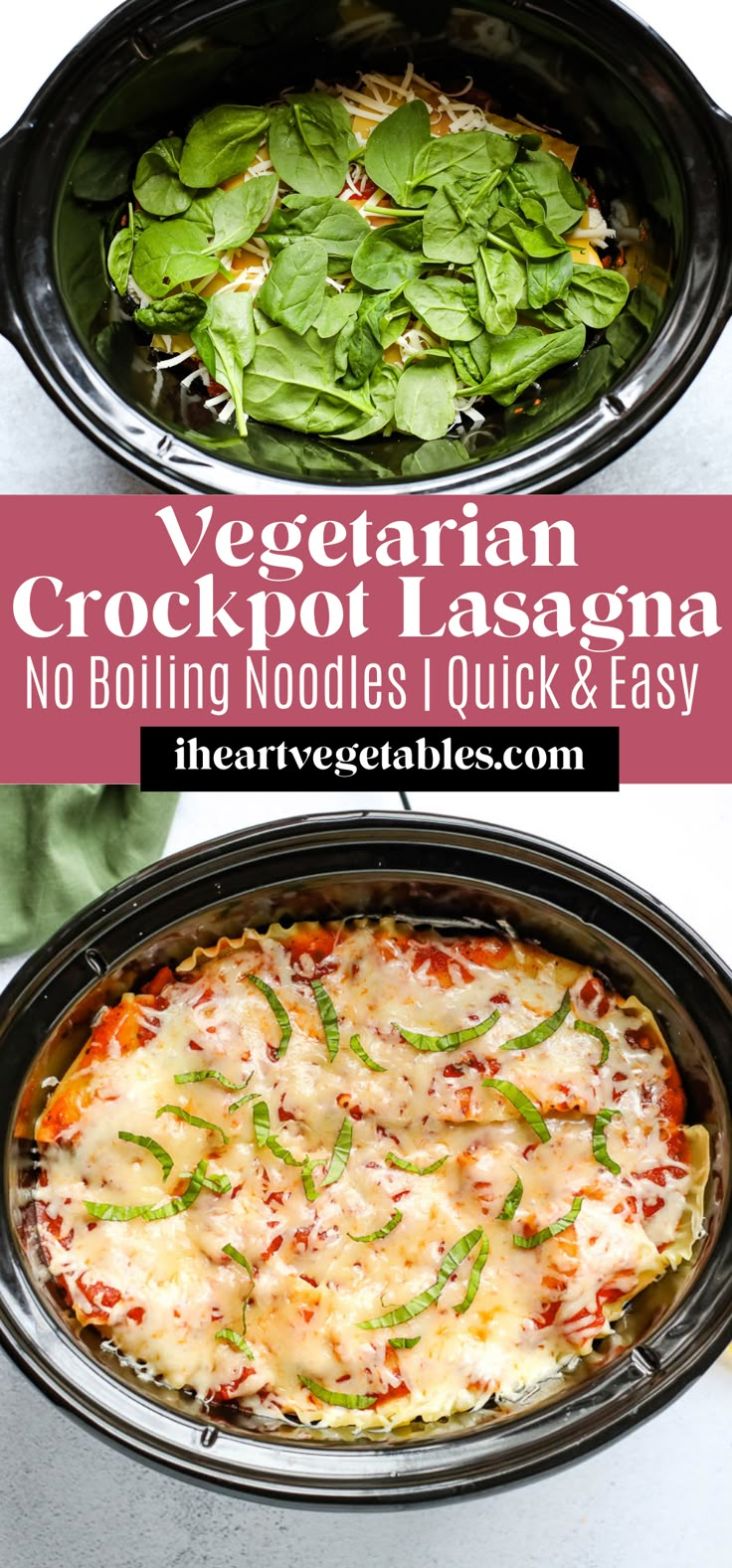 vegetarian crockpot lasagna no boiling noodles quick and easy to make in the crock pot