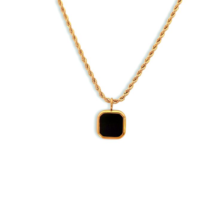 ava black onyx pendant necklace Black Gold-plated Adjustable Chain Jewelry, Black Tarnish-resistant Charm Necklace As Gift, Black Stainless Steel Clavicle Chain Necklace, Formal Black Gold-plated Necklace, Formal Black Gold Plated Necklace, Black Necklace With Adjustable Chain And Rectangular Pendant, Black Pendant Chain Necklace, Tarnish Resistant, Trendy Black Jewelry With Gold Chain, Trendy Black Pendant Chain Necklace