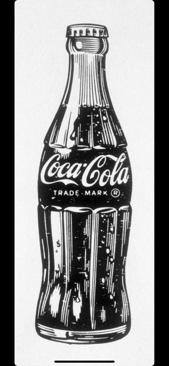 a black and white drawing of a coca - cola bottle with the word trade mark on it