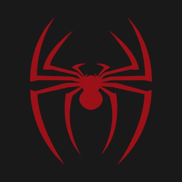 a red spider logo on a black background