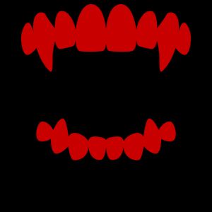 two red teeth on a black background