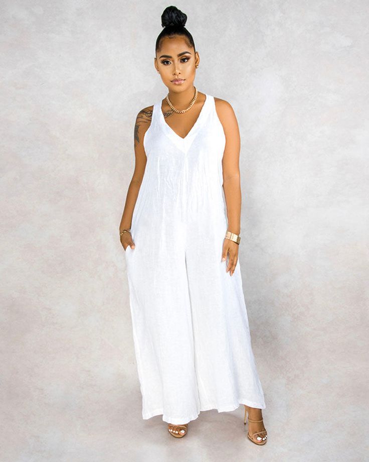 DETAILS Coconut Buttons Adjustable strap in the back relax fit 100% linen v-neckline wide legs Has 2 Side Pockets 100% Linen SIZE (IN) BUST WAIST HIPS LENGTH S 39.4 39.4 44.1 57.9 M 40.9 40.9 45.7 58.3 L 42.5 42.5 48.0 58.7 XL 44.5 44.5 50.0 59.1 2XL 46.9 46.9 52.0 59.4 3XL 49.2 49.2 53.9 59.8 Linen Jumpsuit For The Beach, Solid Color Linen Jumpsuits And Rompers For Summer, Linen Jumpsuits And Rompers For Summer, Summer V-neck Jumpsuits And Rompers With Relaxed Fit, Summer V-neck Relaxed Fit Jumpsuits And Rompers, Relaxed Fit V-neck Jumpsuit For Beach, Relaxed Fit V-neck Jumpsuits And Rompers For Beach, Summer Relaxed Fit V-neck Jumpsuits And Rompers, Beach-ready Relaxed Fit V-neck Jumpsuit