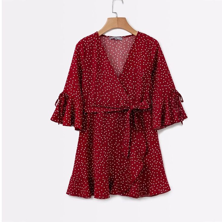 FREE SHIPPING Red Polka Dot Wrap Dress Ruffles JKP1427 Polka Dot V-neck Mini Dress For Vacation, V-neck Polka Dot Dress For Brunch, Polka Dot V-neck Dress For Brunch, Polka Dot Summer Dress With Ruffle Hem, Polka Dot V-neck Dress With Ruffle Hem, Polka Dot V-neck Sundress, Polka Dot Flowy V-neck Dress, Flowy Polka Dot V-neck Dresses, Flowy V-neck Polka Dot Dress