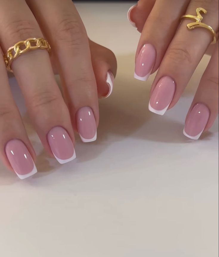 Nails 12-13, Shorter Square Nails, Russian French Manicure, Classy Short Square Nails, Wide French Tip Nails, Shorties Nails Squoval, Elegant Nails For Work, Pink Base French Nails, Classy Work Nails