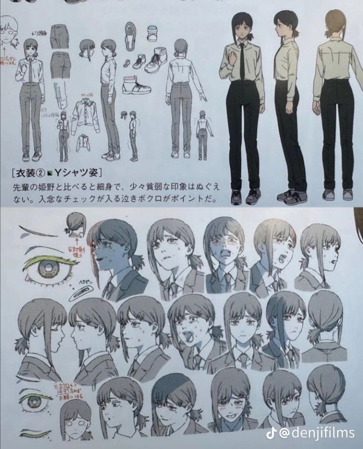 Kobeni Character Sheet, Makima Character Sheet, Power Character Sheet, Character Design Sheet Anime, Character Sheets Anime, Manga Character Design Sheet, Character Sheet Concept Art, Professional Character Design Sheet, 360 Character Design